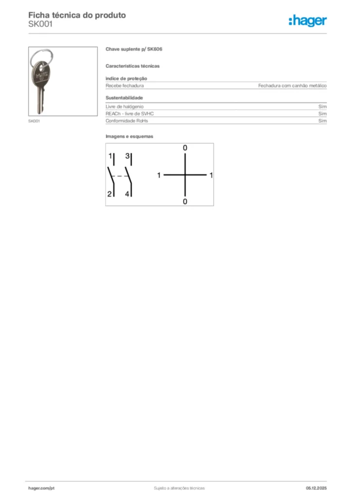 Imagem Hager Ficha técnica do produto SK001 | Hager Portugal
