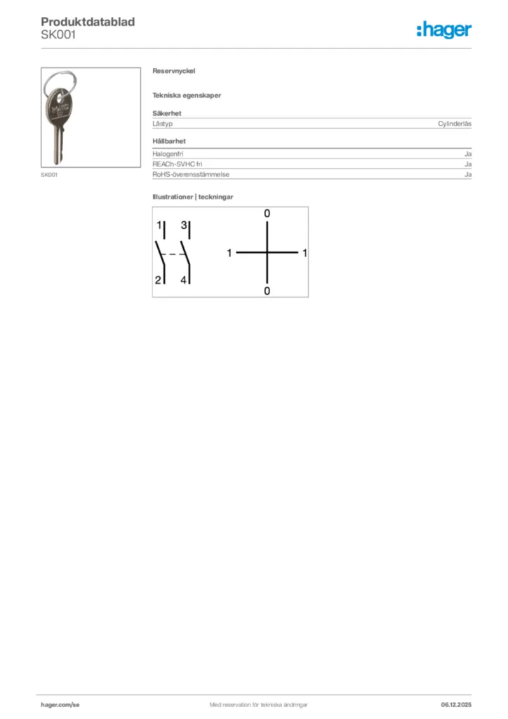 Bild Hager Produktdatablad SK001 | Hager Sverige