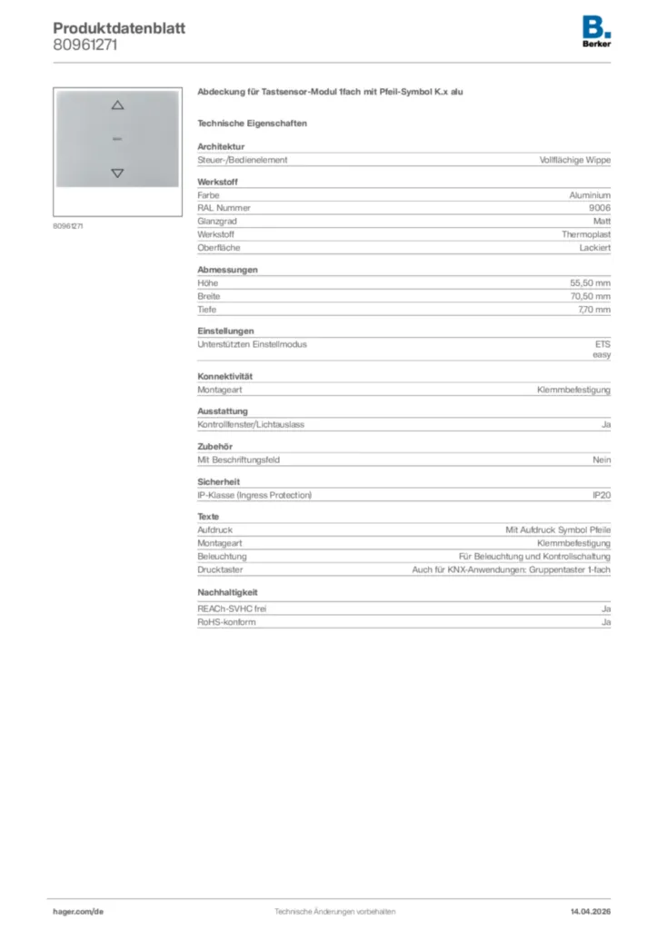 Bild Berker Produktdatenblatt 80961271 | Hager Deutschland