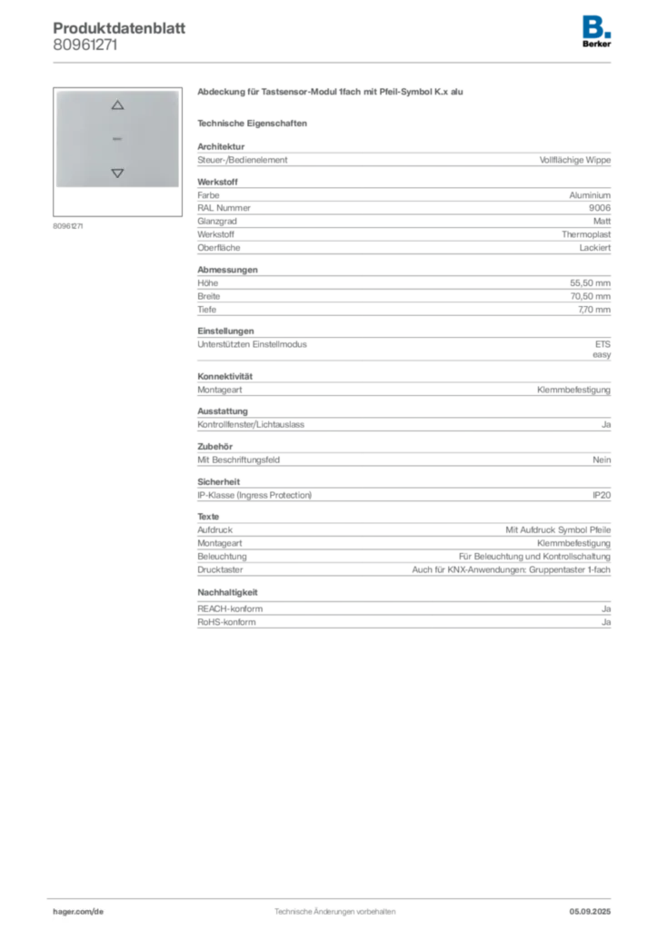 Bild Berker Produktdatenblatt 80961271 | Hager Deutschland