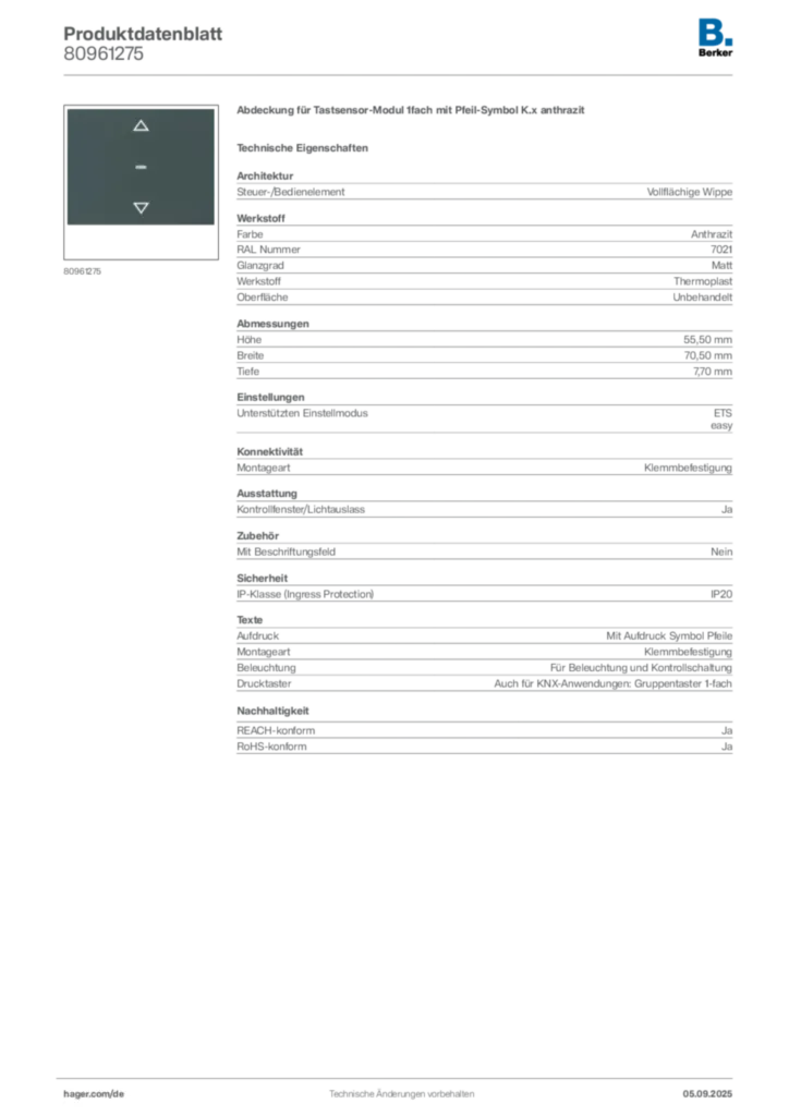 Bild Berker Produktdatenblatt 80961275 | Hager Deutschland