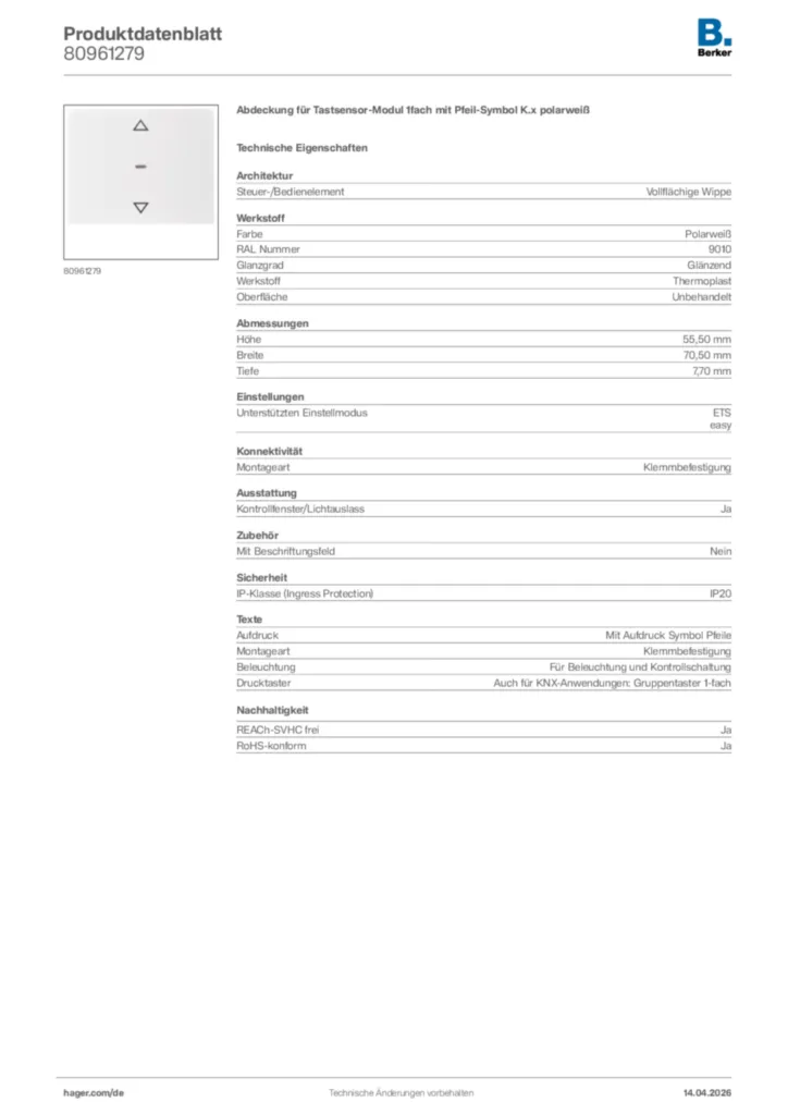 Bild Berker Produktdatenblatt 80961279 | Hager Deutschland