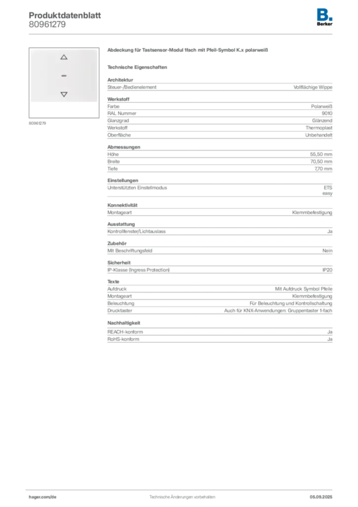 Bild Berker Produktdatenblatt 80961279 | Hager Deutschland