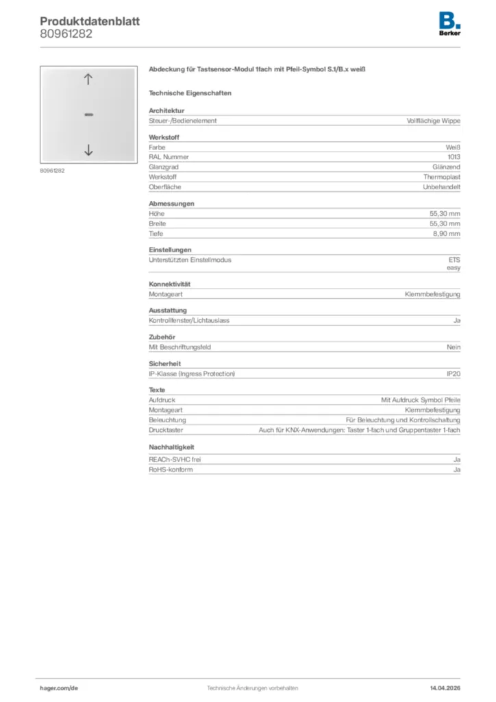 Bild Berker Produktdatenblatt 80961282 | Hager Deutschland
