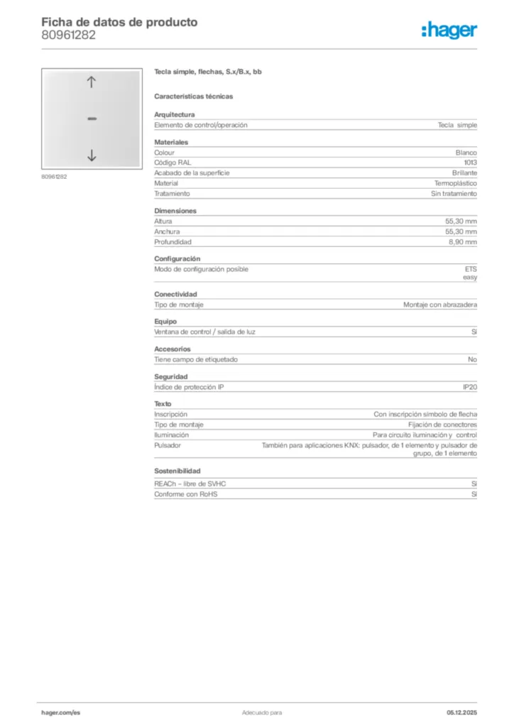 Imagen Hager Ficha de datos de producto 80961282 | Hager España