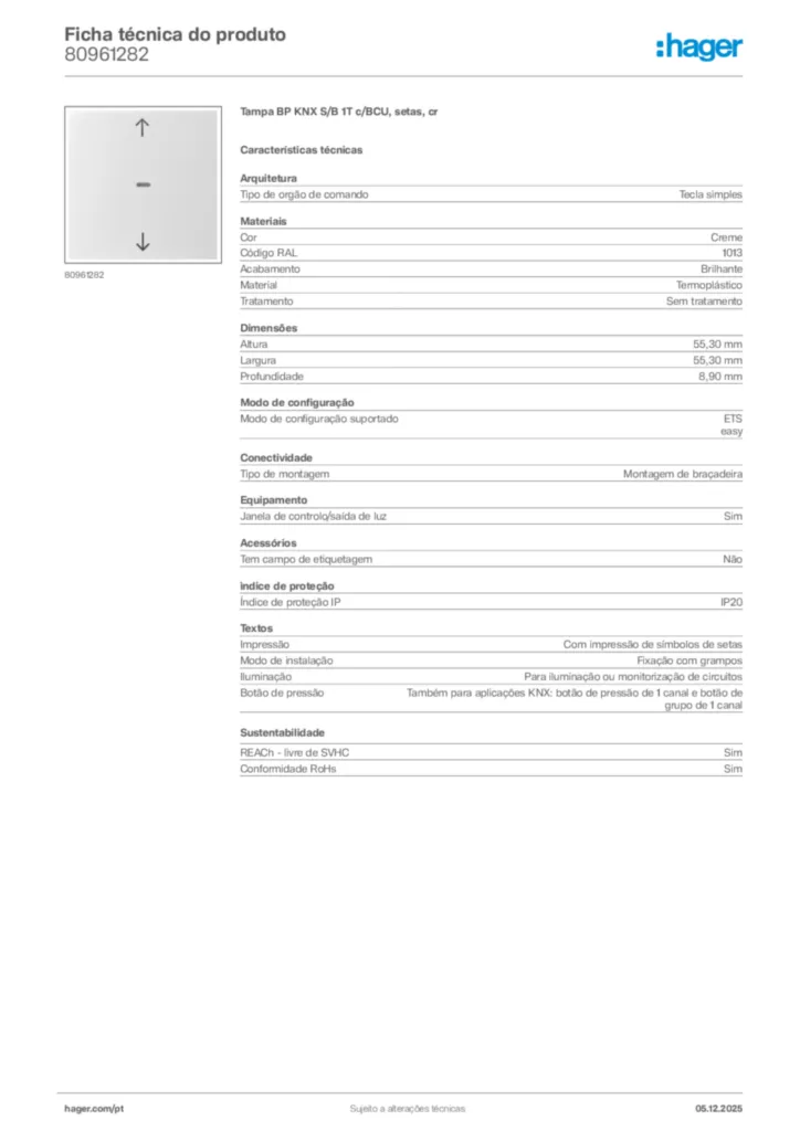 Imagem Hager Ficha técnica do produto 80961282 | Hager Portugal