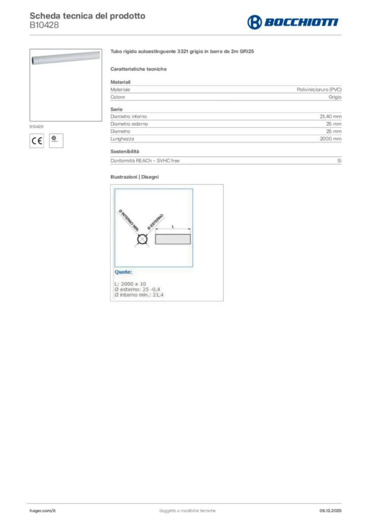 Immagine Bocchiotti Scheda tecnica del prodotto B10428 | Hager Italia