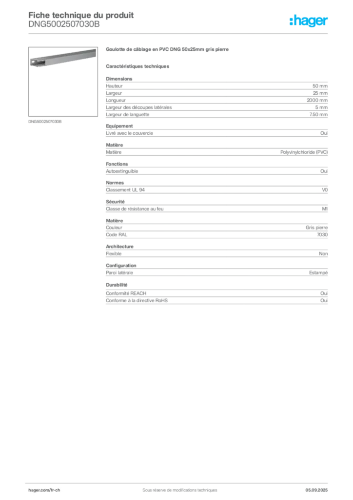 Image Hager Fiche technique du produit DNG5002507030B | Hager Suisse