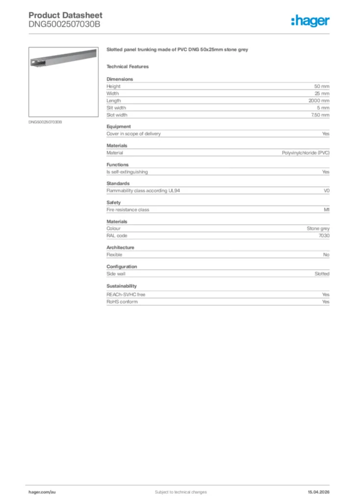 Image Hager Product data sheet DNG5002507030B  | Hager Australia