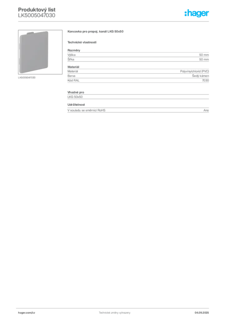Obrázek Hager Produktový list LK5005047030 | Hager