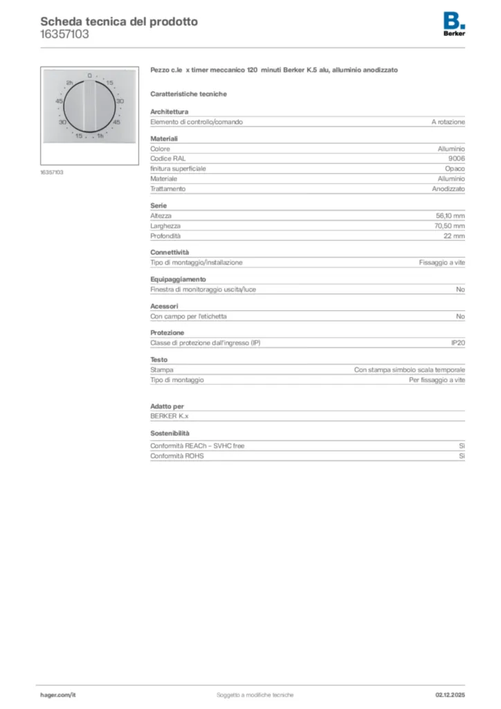 Immagine Berker Scheda tecnica del prodotto 16357103 | Hager Italia