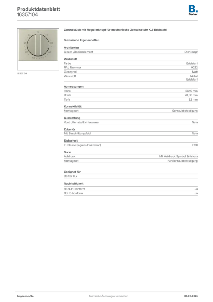 Bild Berker Produktdatenblatt 16357104 | Hager Deutschland