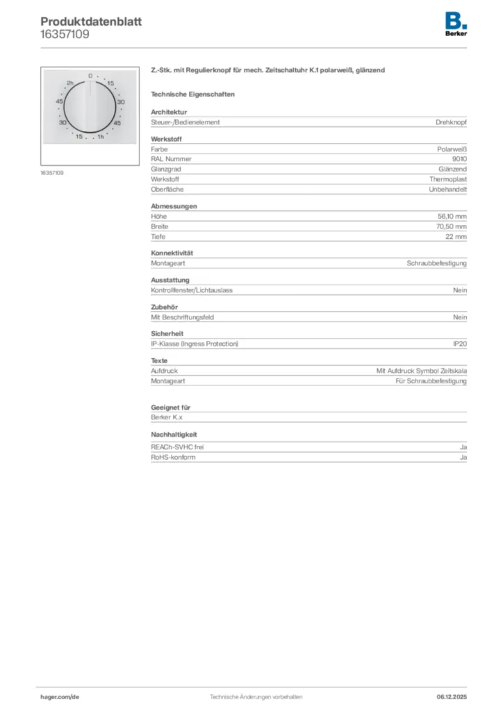 Berker Produktdatenblatt 16357109