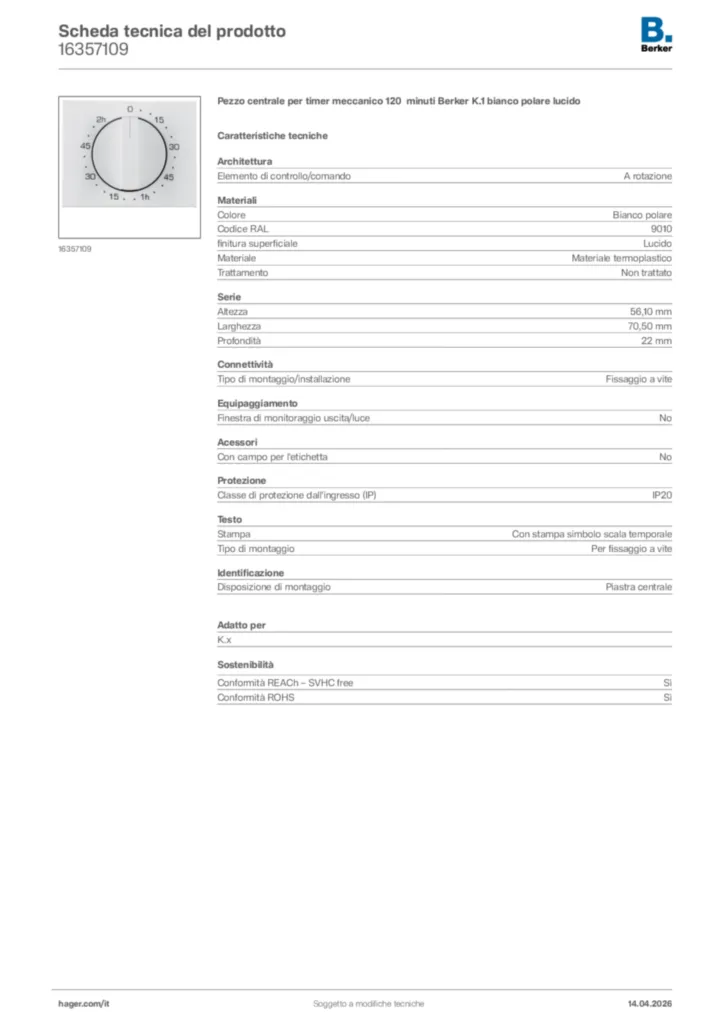 Immagine Berker Scheda tecnica del prodotto 16357109 | Hager Italia