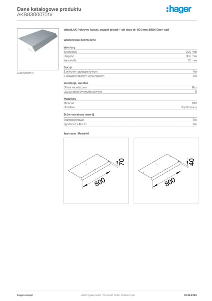 Zdjęcie Hager Dane katalogowe produktu AKB83000701V | Hager Polska