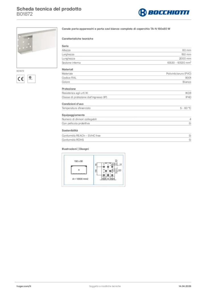 Immagine Bocchiotti Scheda tecnica del prodotto B01872 | Hager Italia