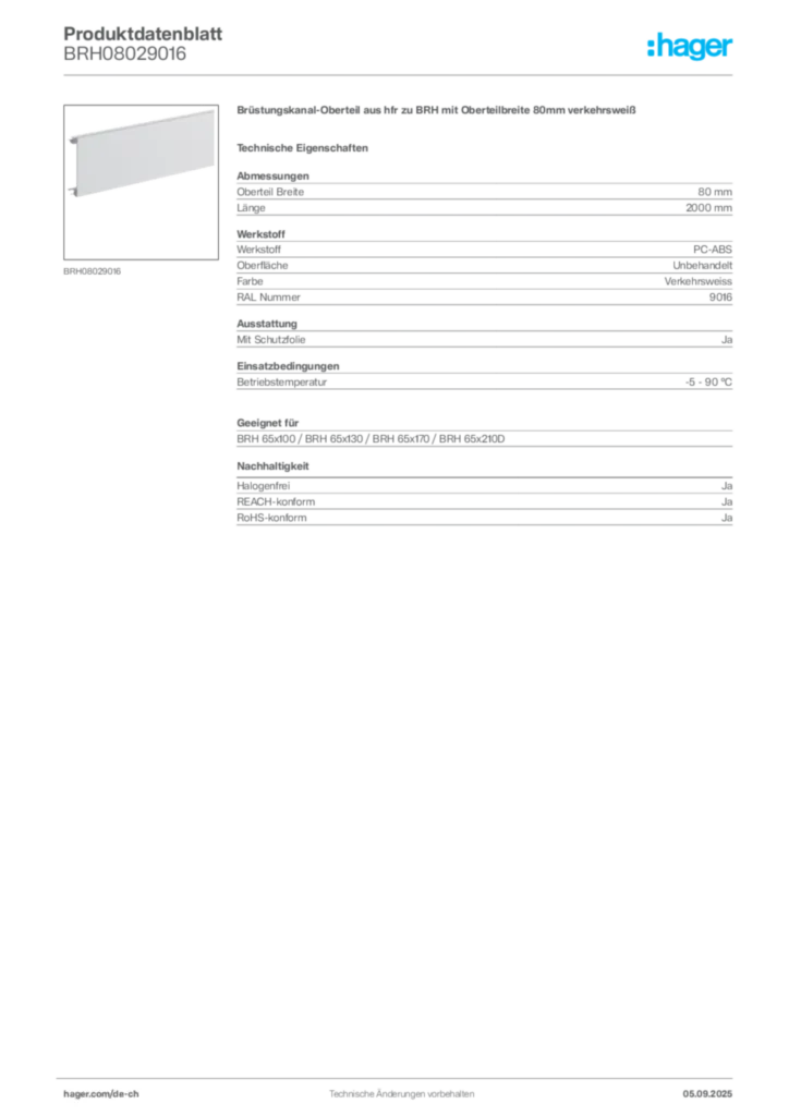 Bild Hager Produktdatenblatt BRH08029016 | Hager Schweiz