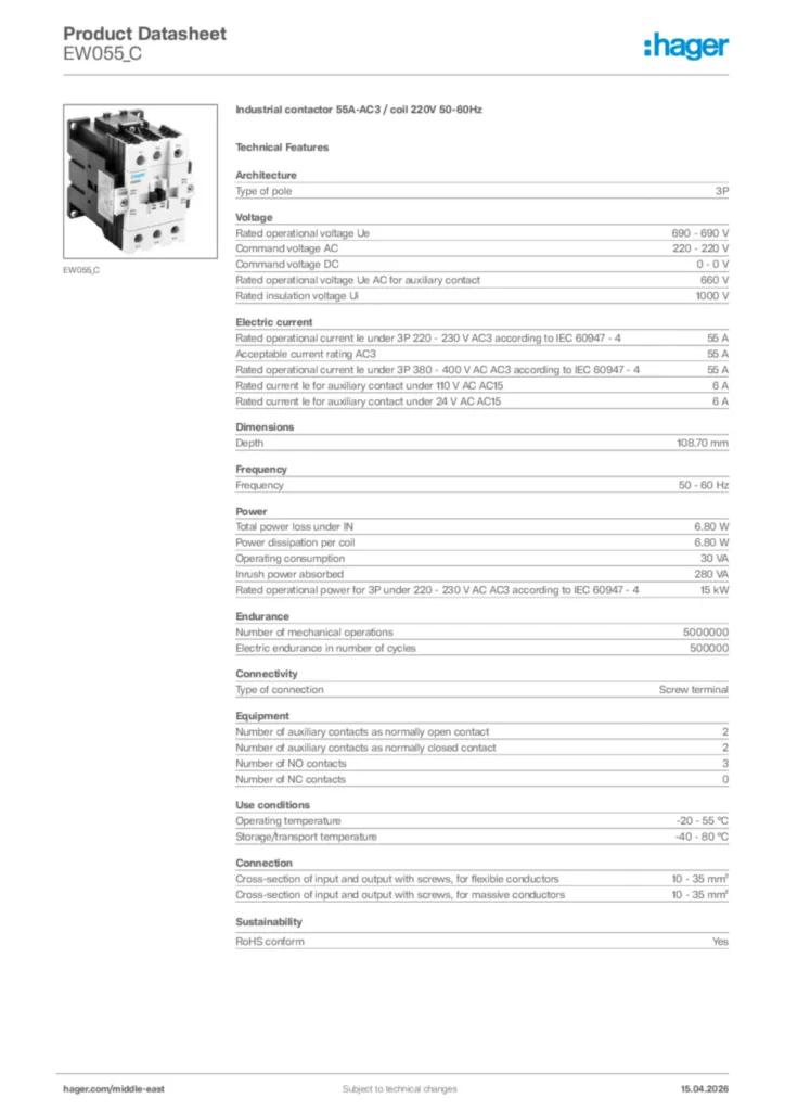 Image Hager Product data sheet EW055_C  | Hager