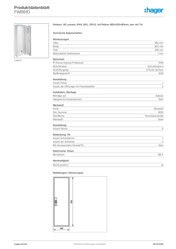 Bild Hager Produktdatenblatt FWB61D | Hager Deutschland