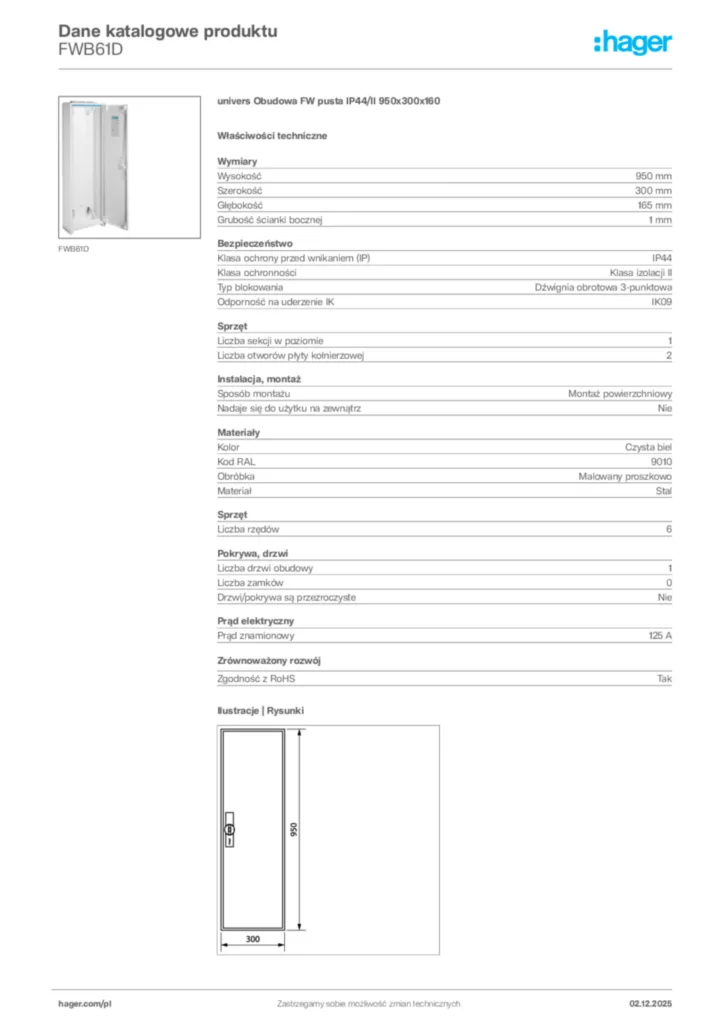 Zdjęcie Hager Dane katalogowe produktu FWB61D | Hager Polska