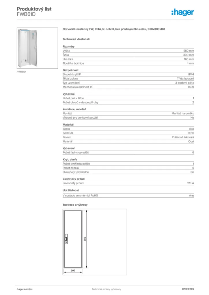 Obrázek Hager Product data sheet FWB61D | Hager