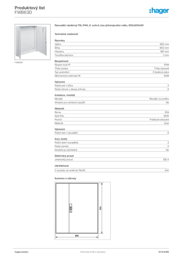 Obrázek Hager Product data sheet FWB63D | Hager