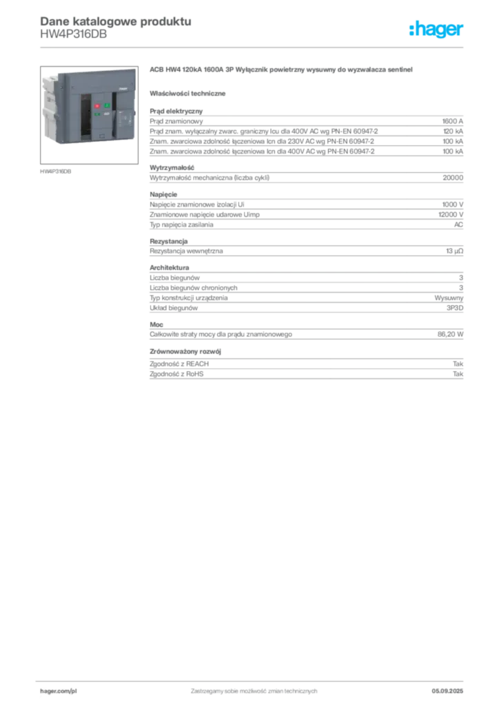 Zdjęcie Hager Dane katalogowe produktu HW4P316DB | Hager Polska