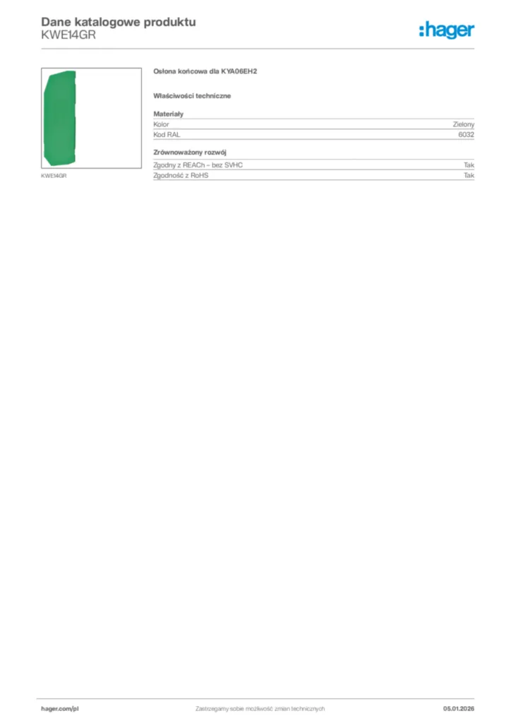 Zdjęcie Hager Karta katalogowa KWE14GR | Hager Polska