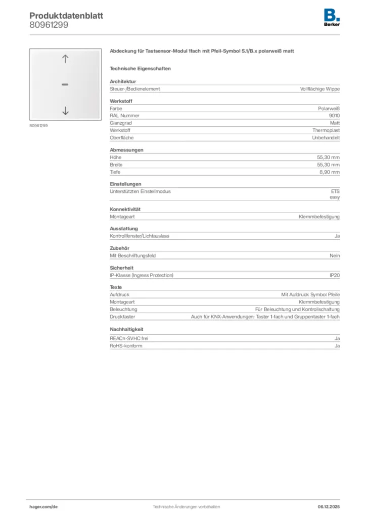 Berker Produktdatenblatt 80961299