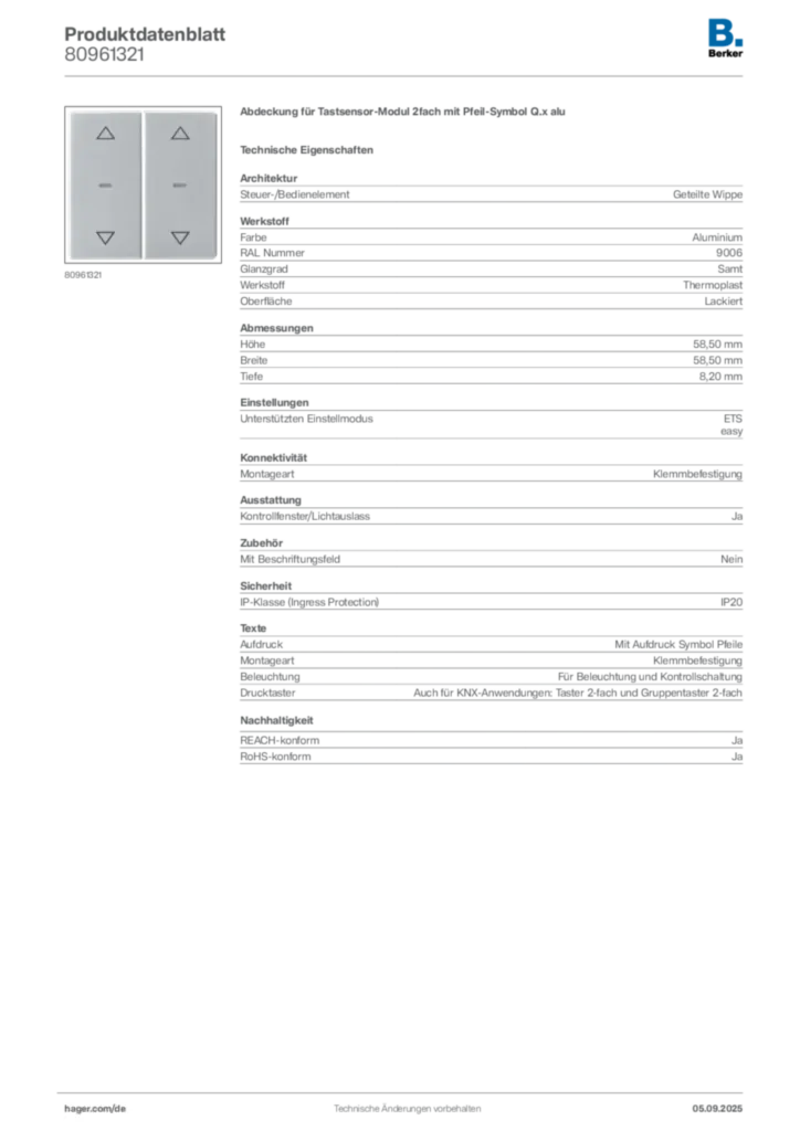 Bild Berker Produktdatenblatt 80961321 | Hager Deutschland