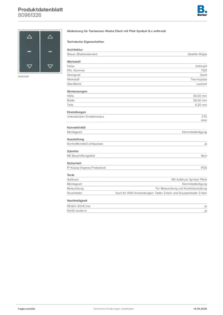 Bild Berker Produktdatenblatt 80961326 | Hager Deutschland