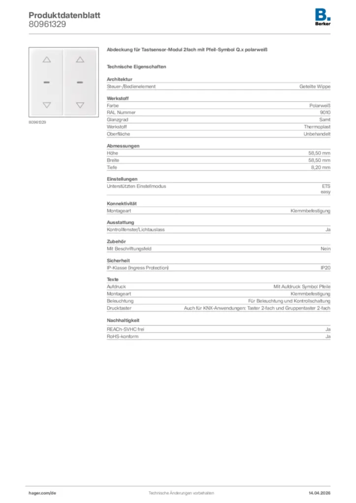 Bild Berker Produktdatenblatt 80961329 | Hager Deutschland