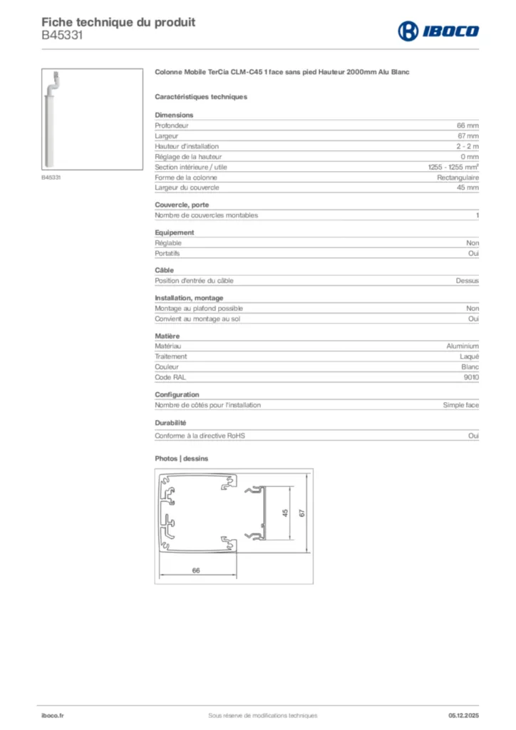 Image Iboco Fiche technique du produit B45331 | Hager France