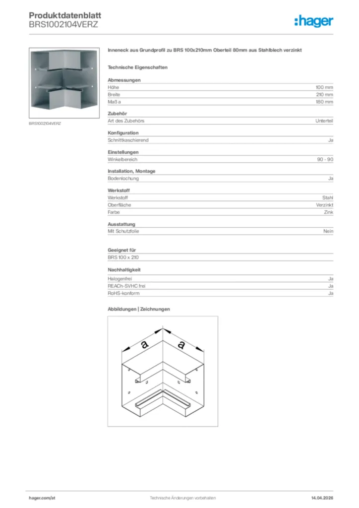 Bild Hager Produktdatenblatt BRS1002104VERZ | Hager Deutschland