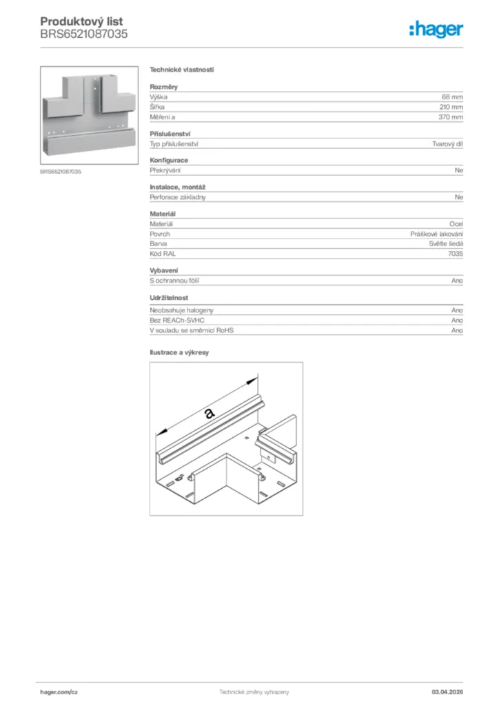Obrázek Hager Product data sheet BRS6521087035 | Hager