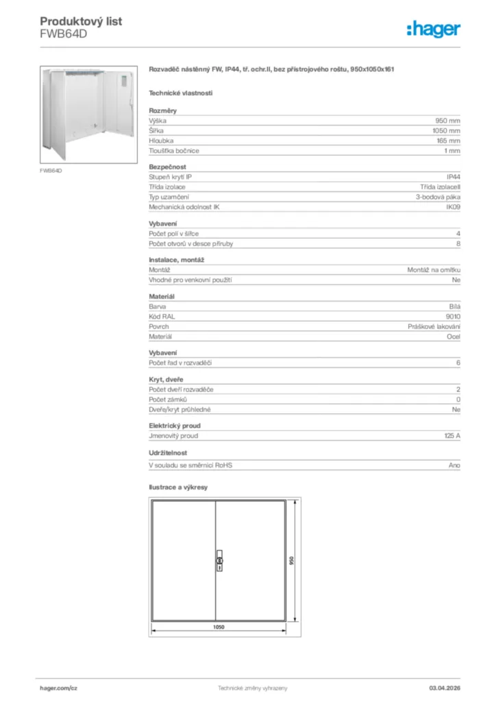 Obrázek Hager Product data sheet FWB64D | Hager