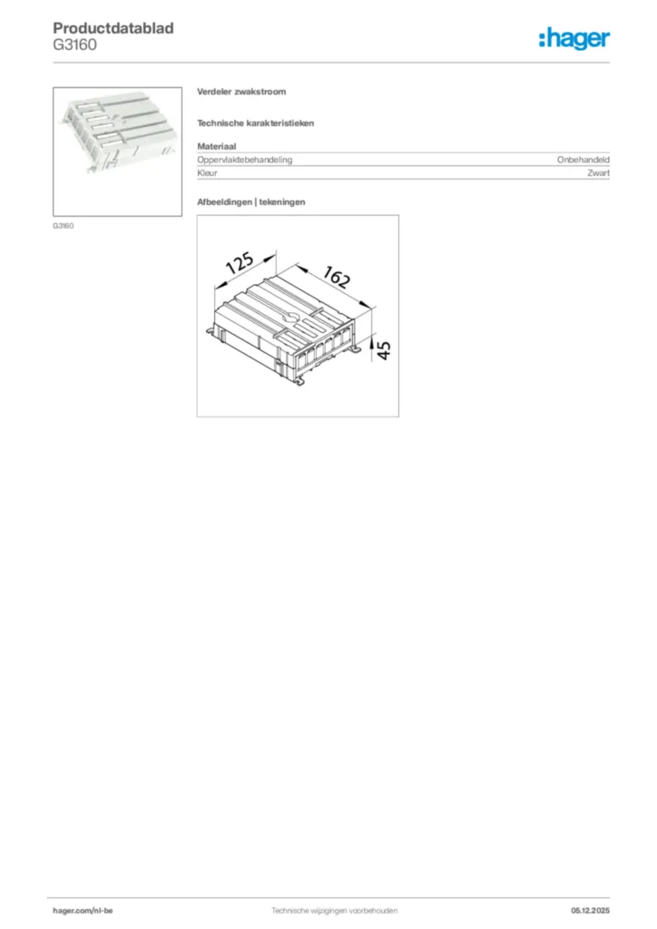 Afbeelding Hager Productdatablad G3160 | Hager Belgium