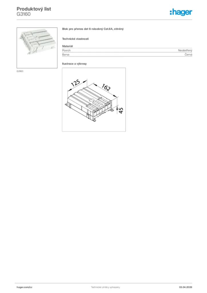 Obrázek Hager Product data sheet G3160 | Hager