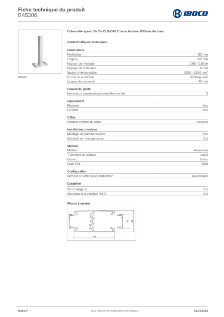 Image Iboco Fiche technique du produit B45306 | Hager France