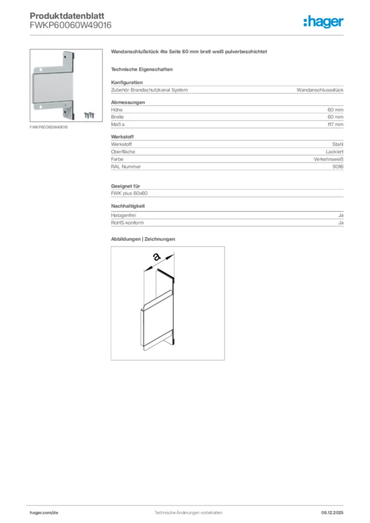 Bild Hager Produktdatenblatt FWKP60060W49016 | Hager Deutschland