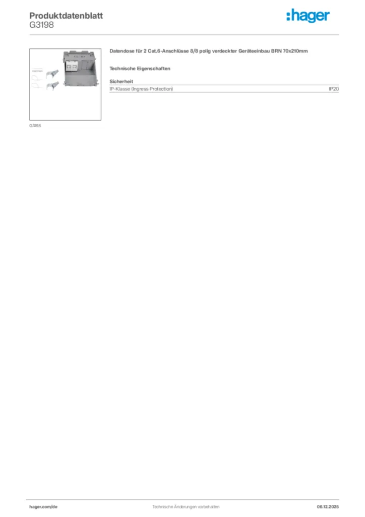 Bild Hager Produktdatenblatt G3198 | Hager Deutschland