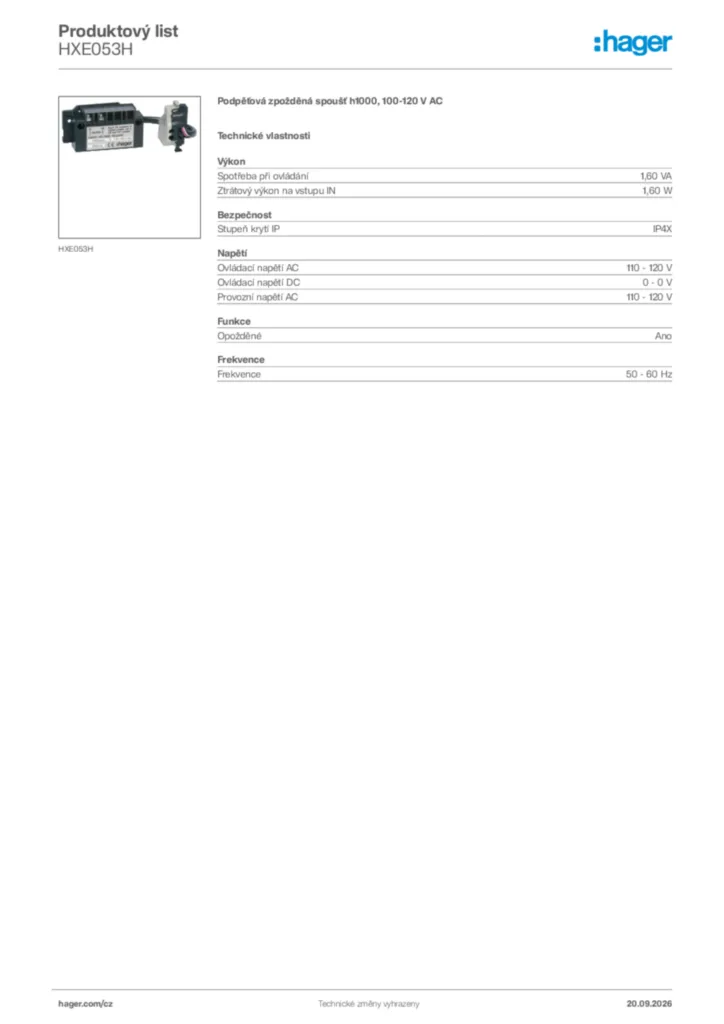 Obrázek Hager Generováno - Datový list produktu HXE053H | Hager
