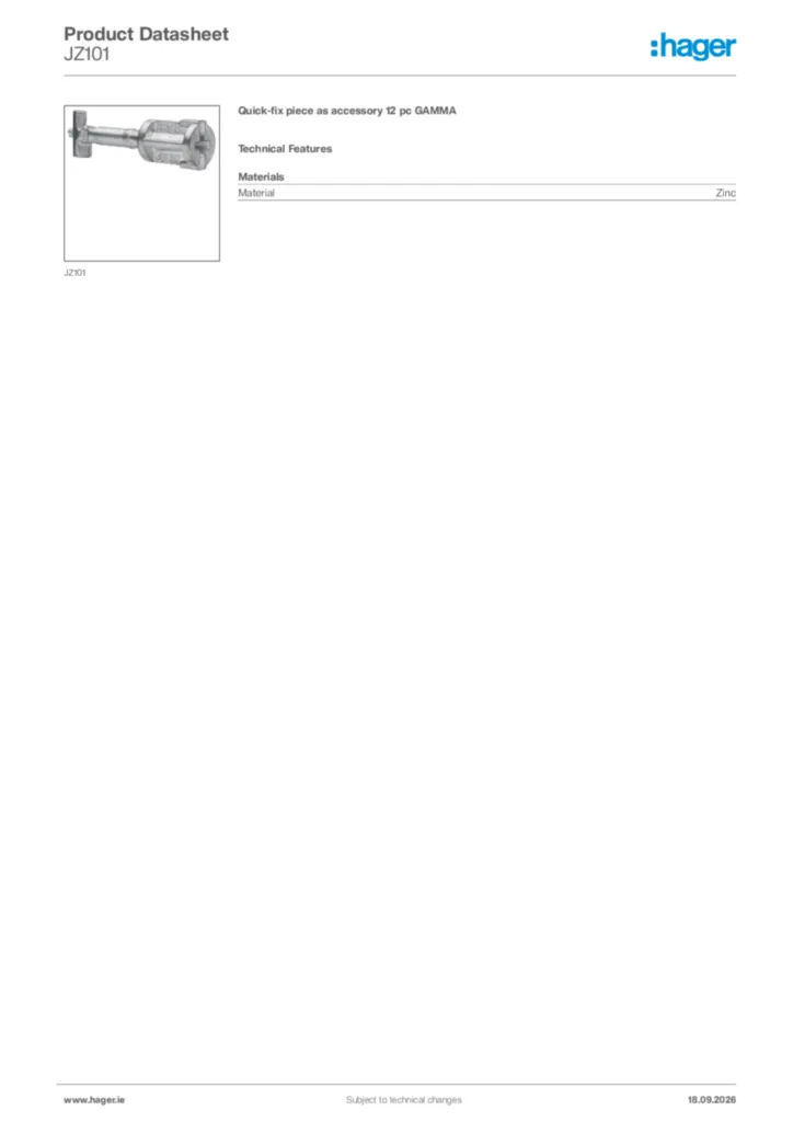 Image Hager Product data sheet JZ101  | Hager