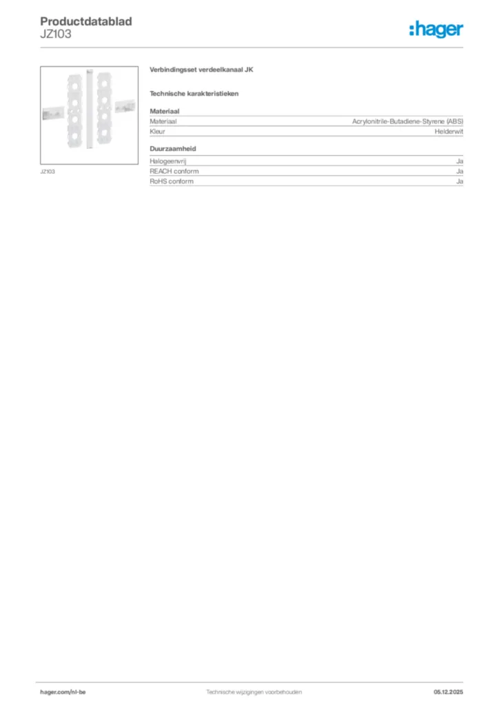 Afbeelding Hager Productdatablad JZ103 | Hager Belgium