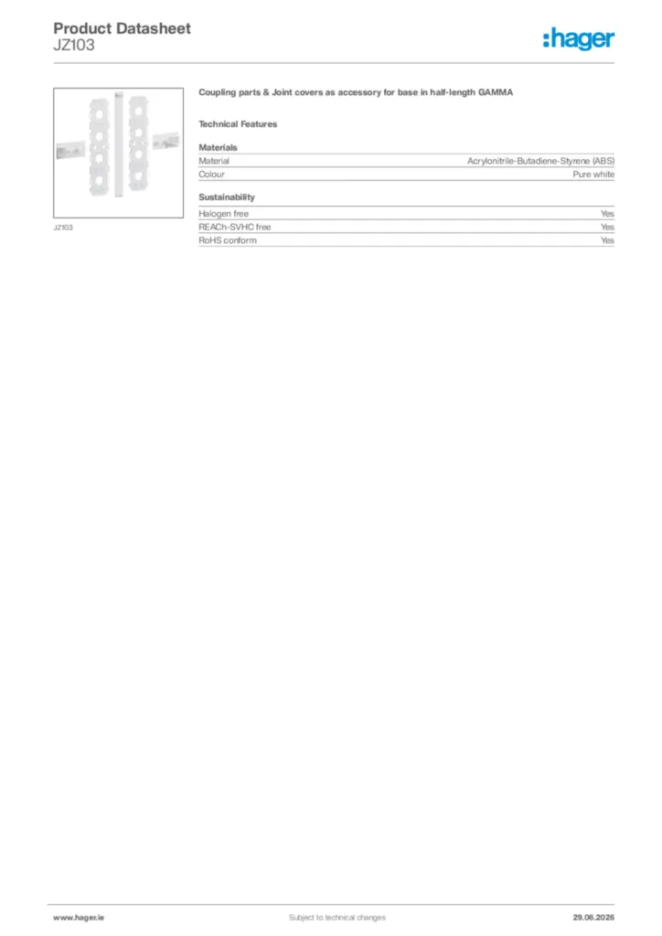 Image Hager Product data sheet JZ103  | Hager