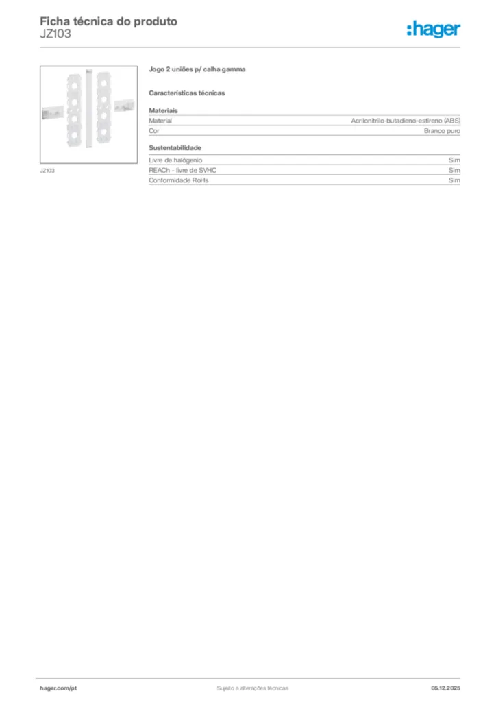 Imagem Hager Ficha técnica do produto JZ103 | Hager Portugal