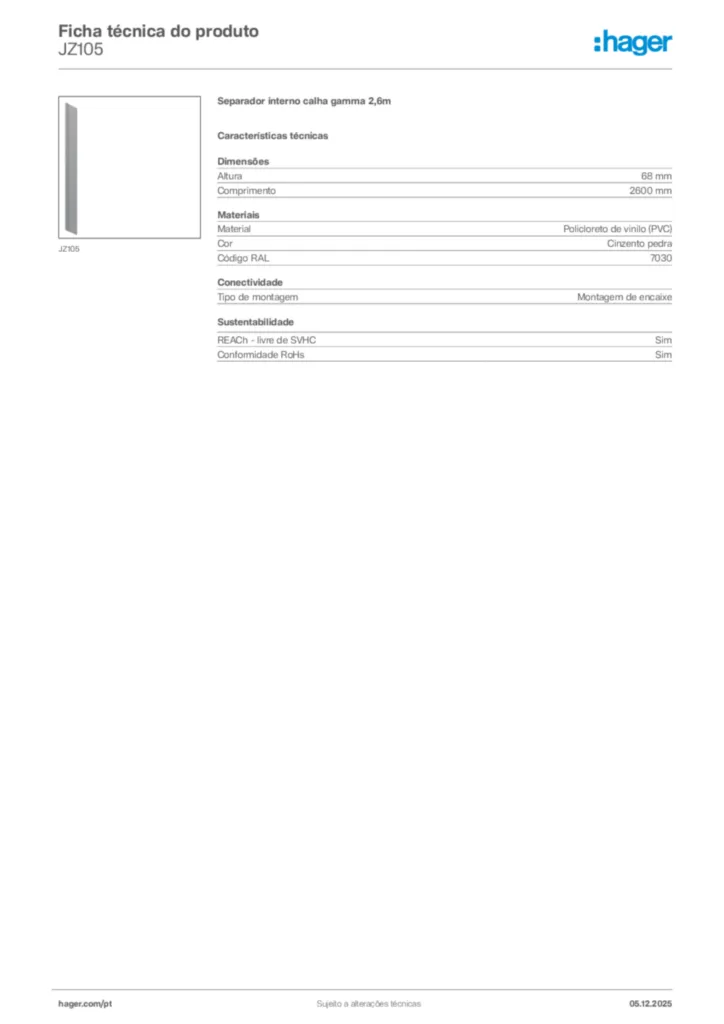 Imagem Hager Ficha técnica do produto JZ105 | Hager Portugal