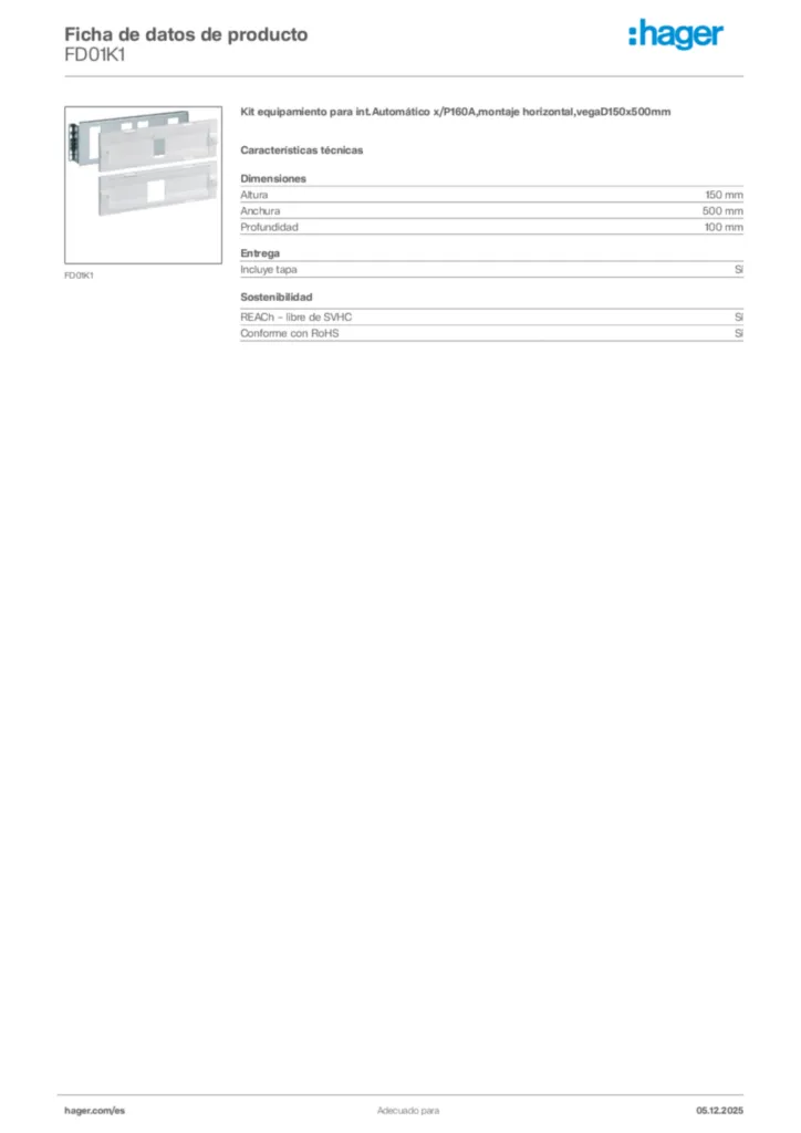 Imagen Hager Ficha de datos de producto FD01K1 | Hager España