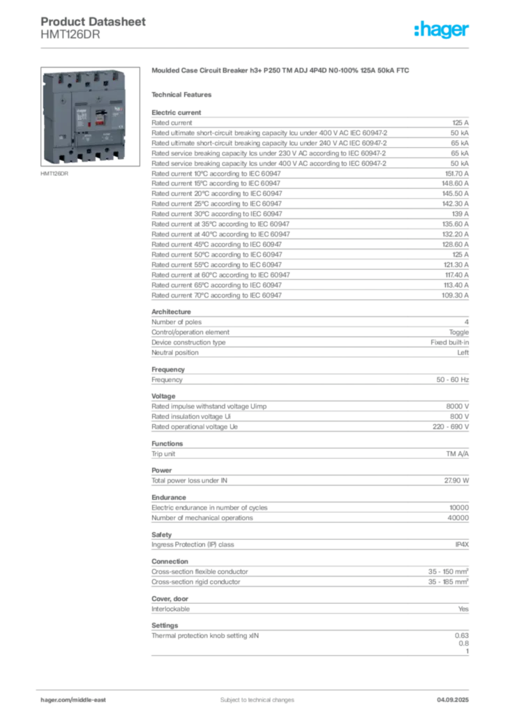 Image Hager Product data sheet HMT126DR  | Hager