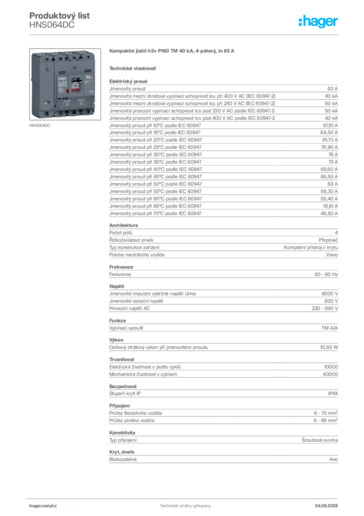 Obrázek Hager Produktový list HNS064DC | Hager